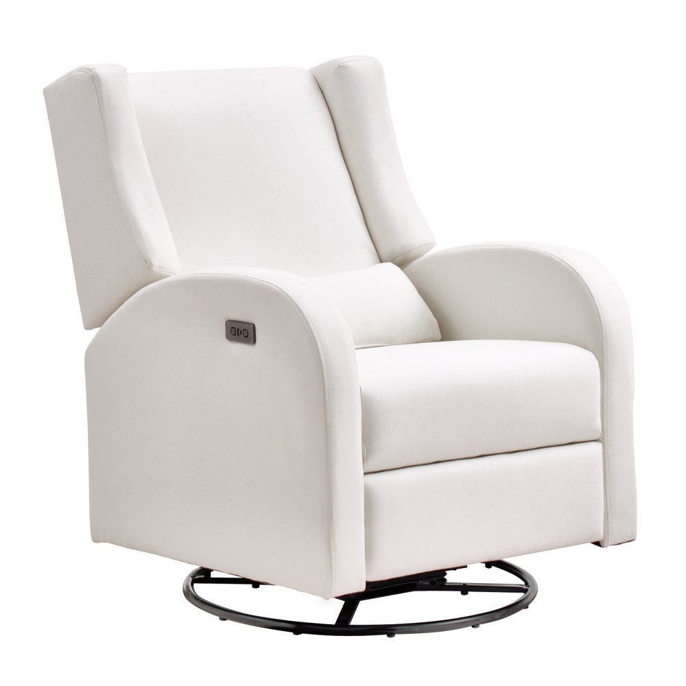 VEVOR Sillón Reclinable Electrónico y Deslizador Giratorio Ángulo Ajustable Blanco Roto Capacidad de Peso de 113,4KG Superficie de Poliéster Mecedora Reclinable para Sala de Estar, Dormitorio