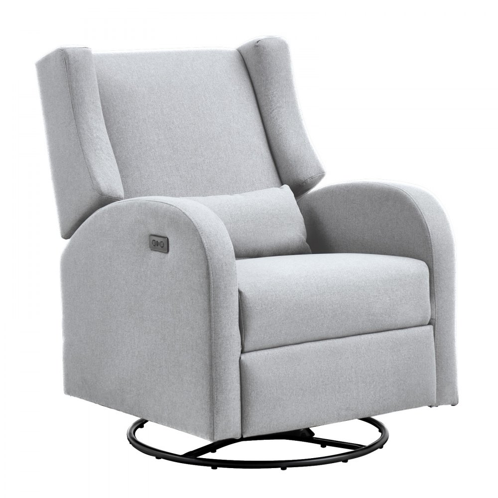 VEVOR Sillón Reclinable Electrónico y Deslizador Giratorio Ángulo Ajustable Gris Claro Capacidad de Peso de 113,4KG Superficie de Poliéster Mecedora Reclinable para Sala de Estar, Dormitorio