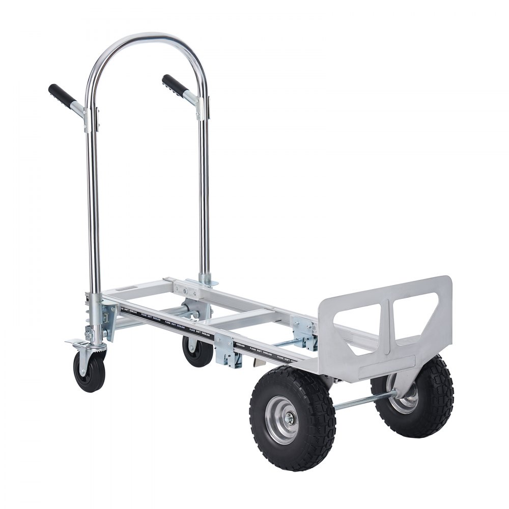 Carretilla de mano plegable de aluminio VEVOR con neumáticos grandes y mango ajustable para tareas pesadas.