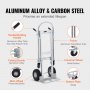 Carretilla de mano plegable de aluminio VEVOR con marco de aleación de aluminio/acero, manijas antideslizantes y ruedas de goma maciza.