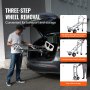Extracción de ruedas en tres pasos de la carretilla manual plegable de aluminio VEVOR para un transporte y almacenamiento cómodos.