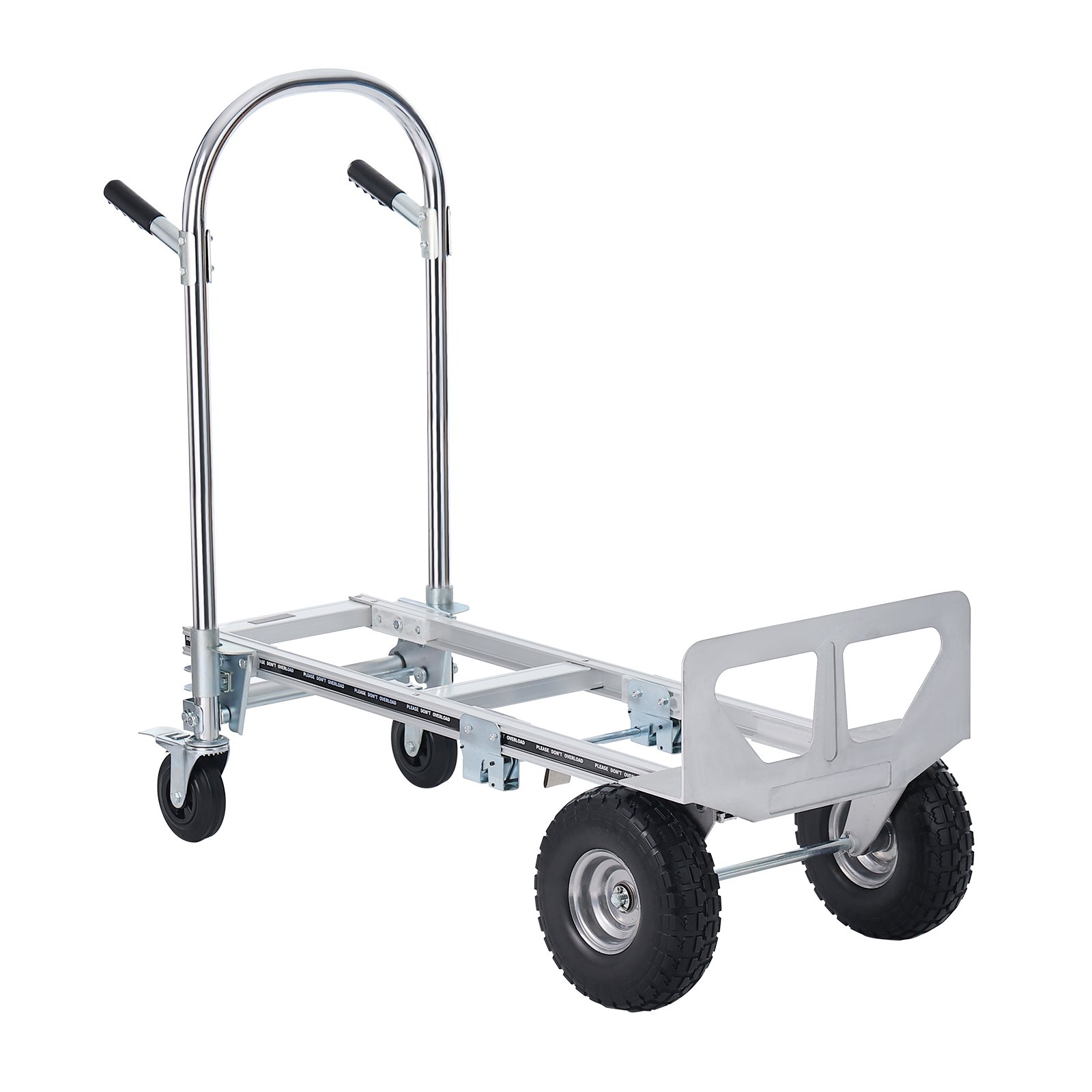 Carretilla de mano plegable de aluminio VEVOR con neumáticos grandes y mango ajustable para tareas pesadas.