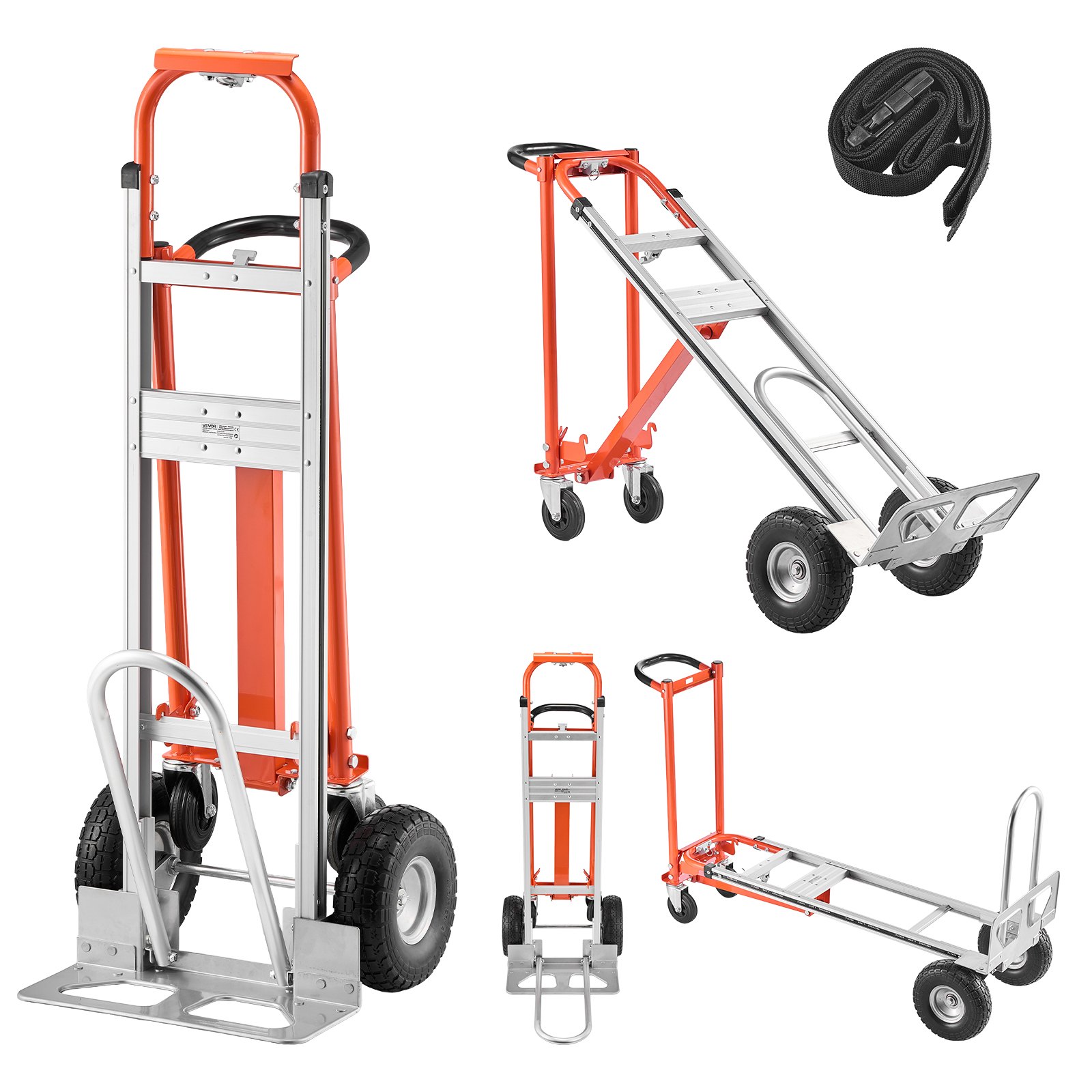 VEVOR Carretilla de Mano Plegable de Aleación de Aluminio, Carro Plegable con Ruedas Carga Máxima de 453,6 kg, Convertible con Asa y Ruedas Antideslizantes, para Mudanzas de Casa, Oficina, Almacén