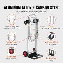 VEVOR Carretilla de mano plegable de aluminio Carretilla 2 en 1 Carro de manipulación móvil Carga 400 lb Carretilla de mano convertible de plataforma Ruedas de goma para transporte de mercancías