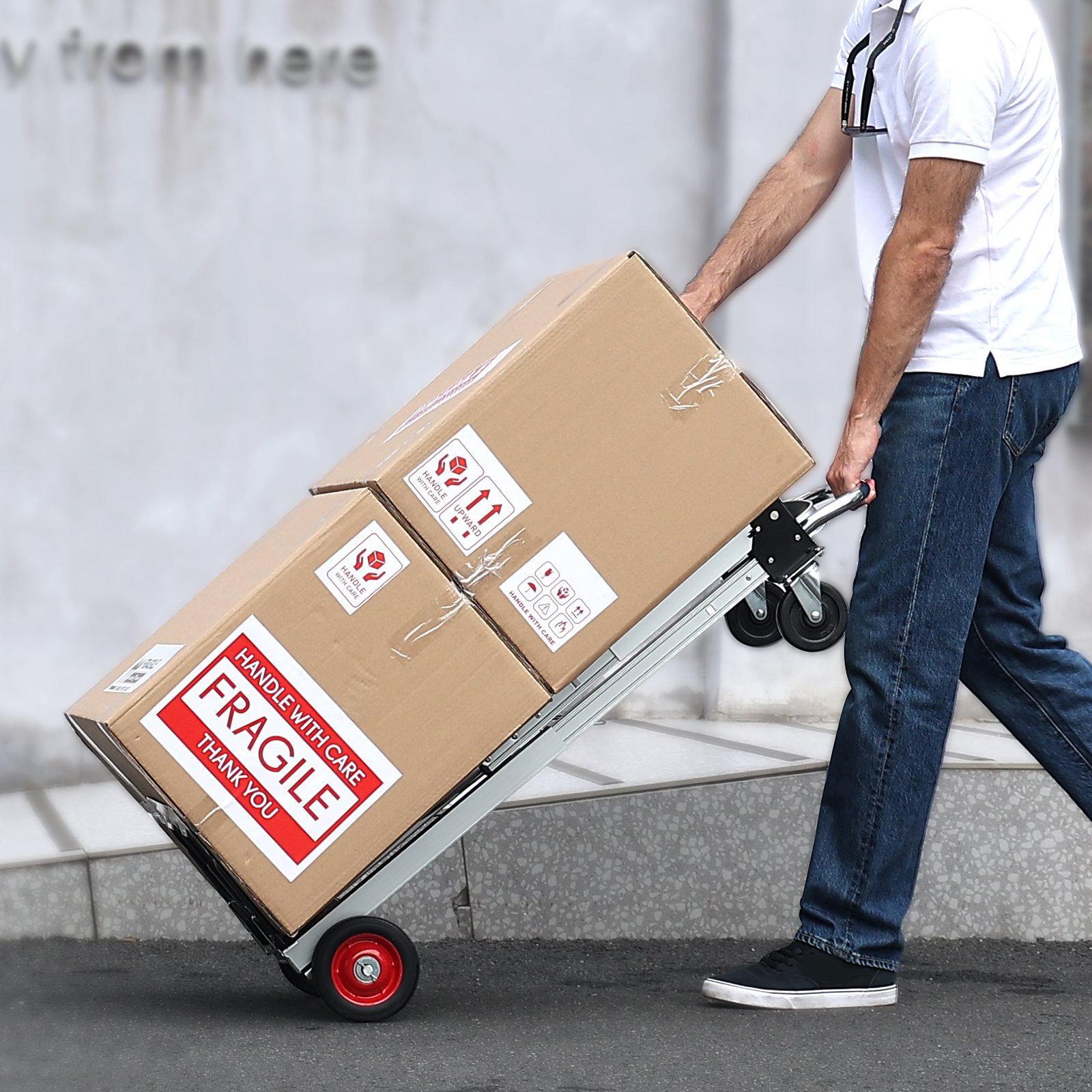 VEVOR Carretilla de Mano Plegable de Aluminio Carro de Mano 2 en 1 Carretilla de Transporte Plegable con Plataforma Carga de 181 kg Ruedas de Goma para Transporte de Mercancías de Almacén Supermercado