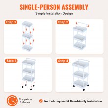 VEVOR Carro rodante de cocina de 3 niveles, carrito utilitario con ruedas y asa, color blanco