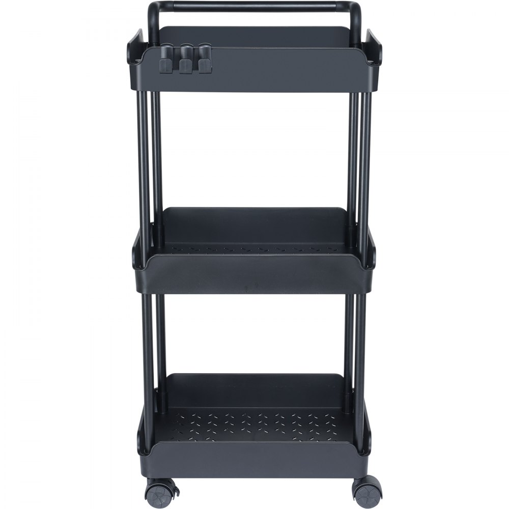 VEVOR Carro con Ruedas de 3 Niveles Carro de Almacenamiento Multifuncional 370x355x761 mm Ruedas Bloqueables con Asa Carro Móvil Cestas de PP para Lavandería, Oficina, Sala de Estar, Cocina, Negro