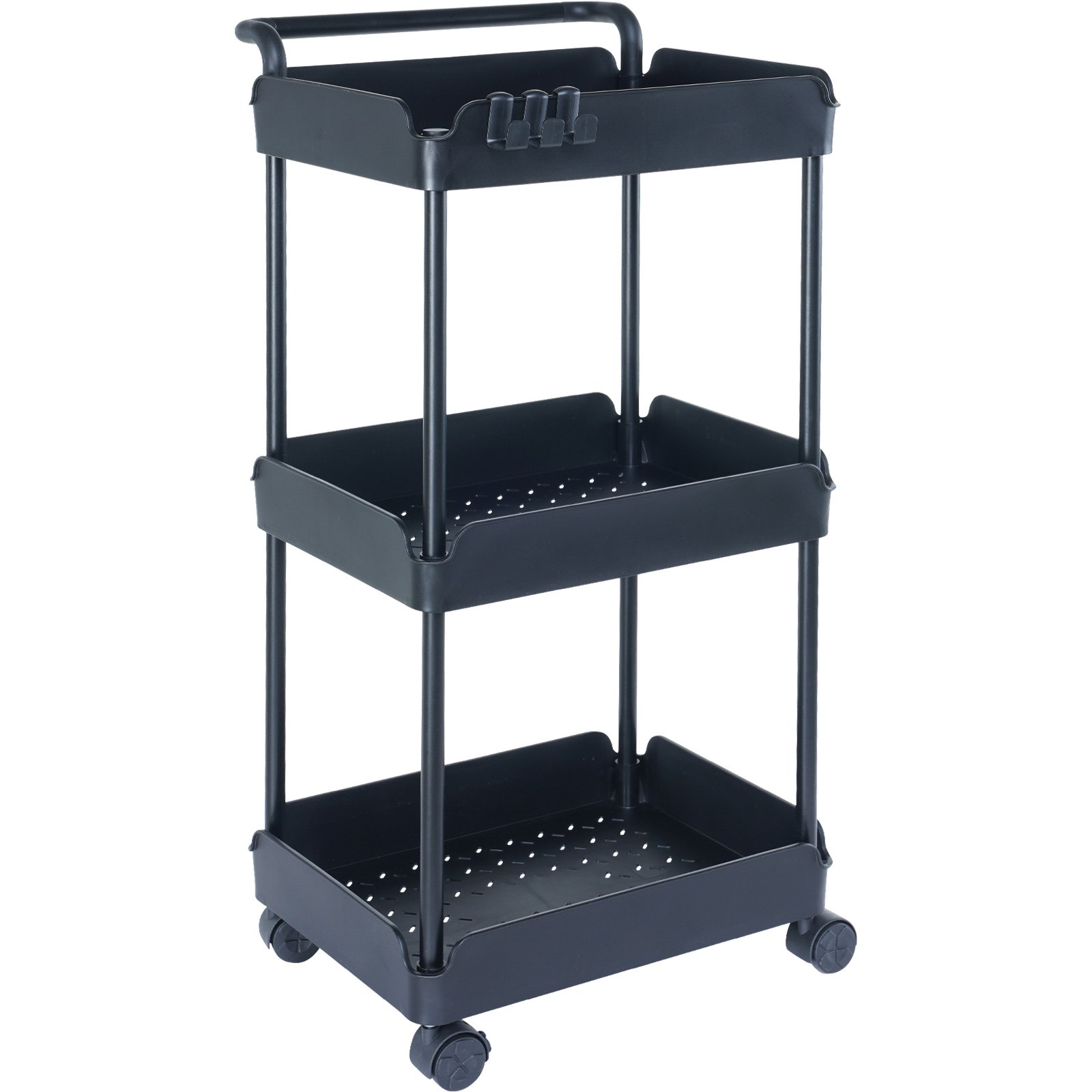 VEVOR Carro con Ruedas de 3 Niveles Carro de Almacenamiento Multifuncional 370x355x761 mm Ruedas Bloqueables con Asa Carro Móvil Cestas de PP para Lavandería, Oficina, Sala de Estar, Cocina, Negro