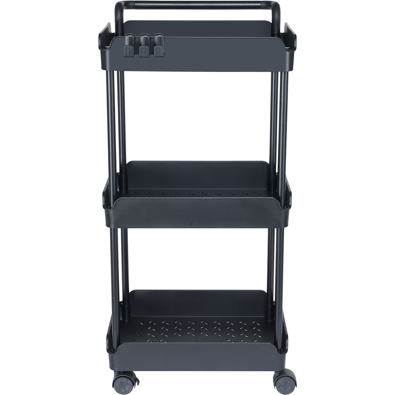 VEVOR Carro con Ruedas de 3 Niveles Carro de Almacenamiento Multifuncional 370x355x761 mm Ruedas Bloqueables con Asa Carro Móvil Cestas de PP para Lavandería, Oficina, Sala de Estar, Cocina, Negro