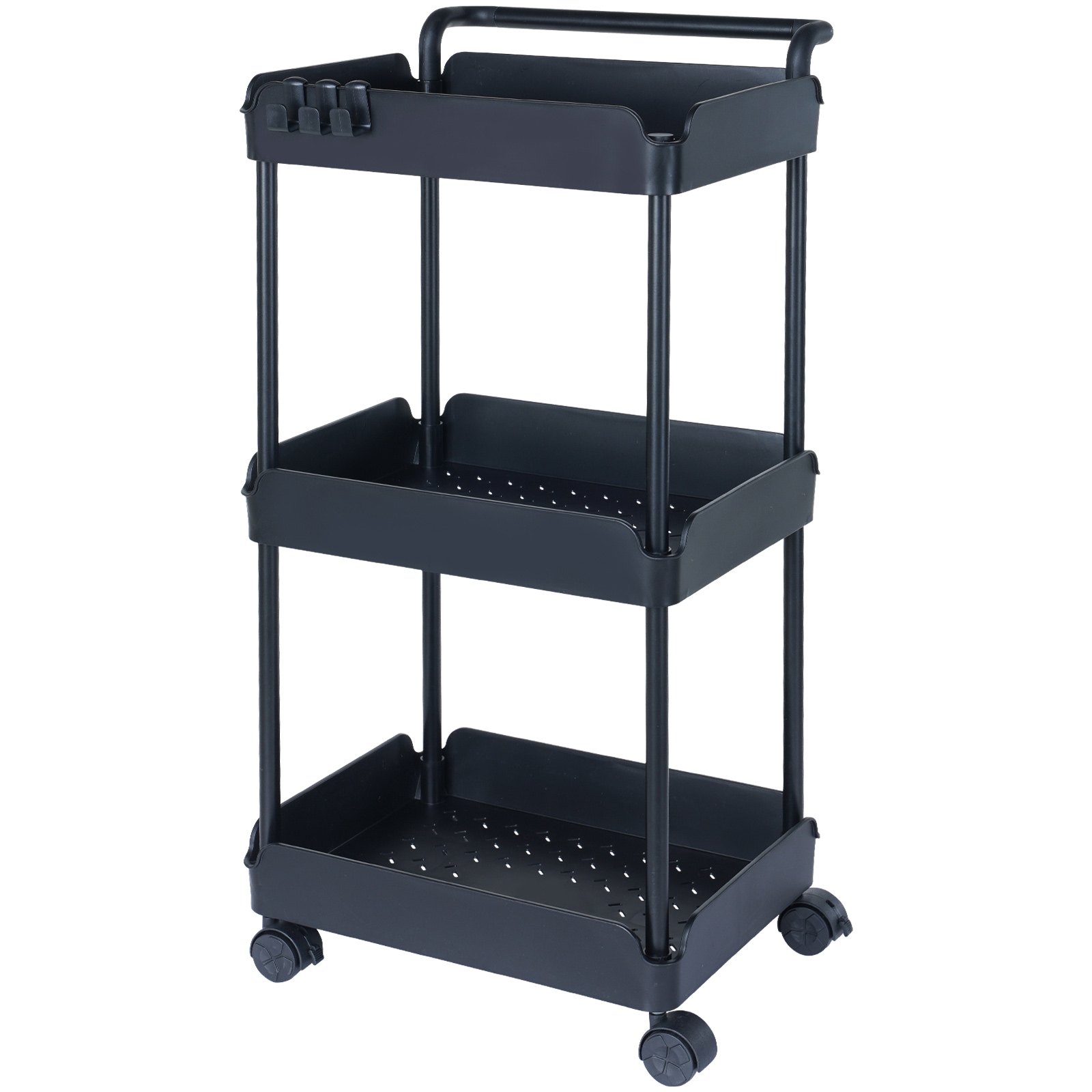 VEVOR Carro con Ruedas de 3 Niveles Carro de Almacenamiento Multifuncional 370x355x761 mm Ruedas Bloqueables con Asa Carro Móvil Cestas de PP para Lavandería, Oficina, Sala de Estar, Cocina, Negro