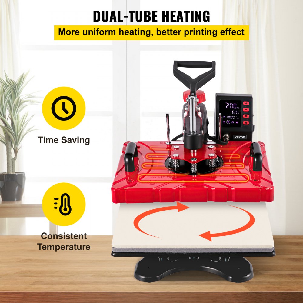 VEVOR 8 en 1 Prensa Térmica de Calor Multifuncional Roja 29 x 38 cm Máquina de Sublimación 1.000 W Máquina de Impresión de Calo para Camisetas