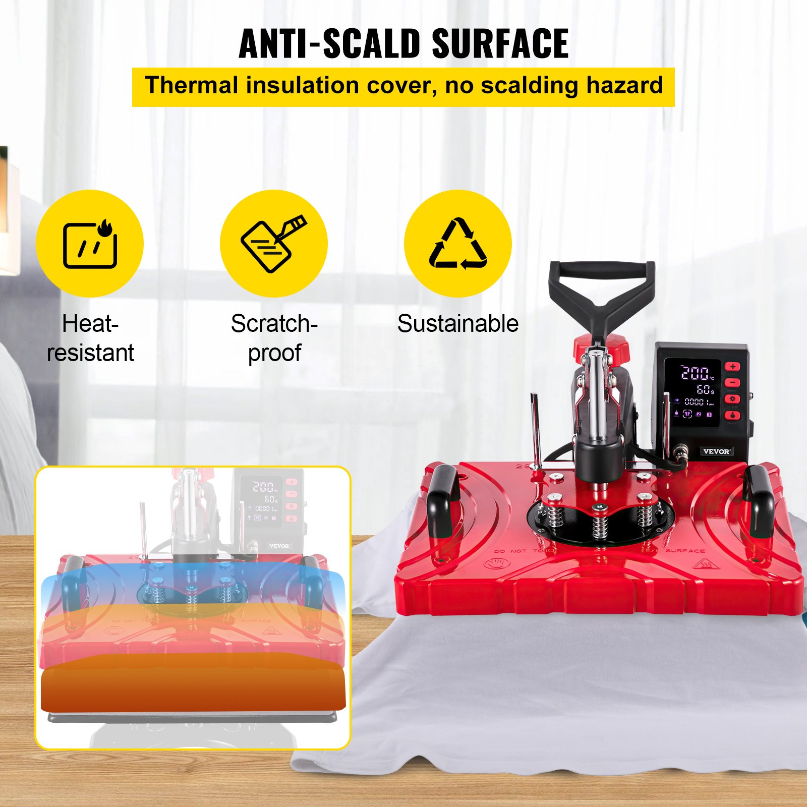 VEVOR 8 en 1 Prensa Térmica de Calor Multifuncional Roja 29 x 38 cm Máquina de Sublimación 1.000 W Máquina de Impresión de Calo para Camisetas