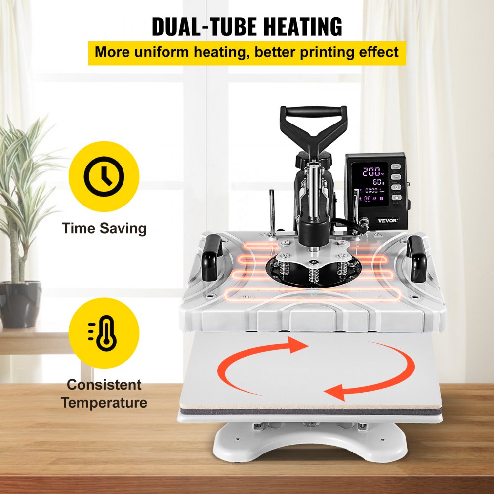VEVOR Máquina de Prensa de Calor Multifuncional, 6 en 1 Prensa de Transferencia Giratoria de 360°, 1.000 W 220 V Máquina de Sublimación, Prensa de Calor, Prensa Térmica Blanca para Camisetas