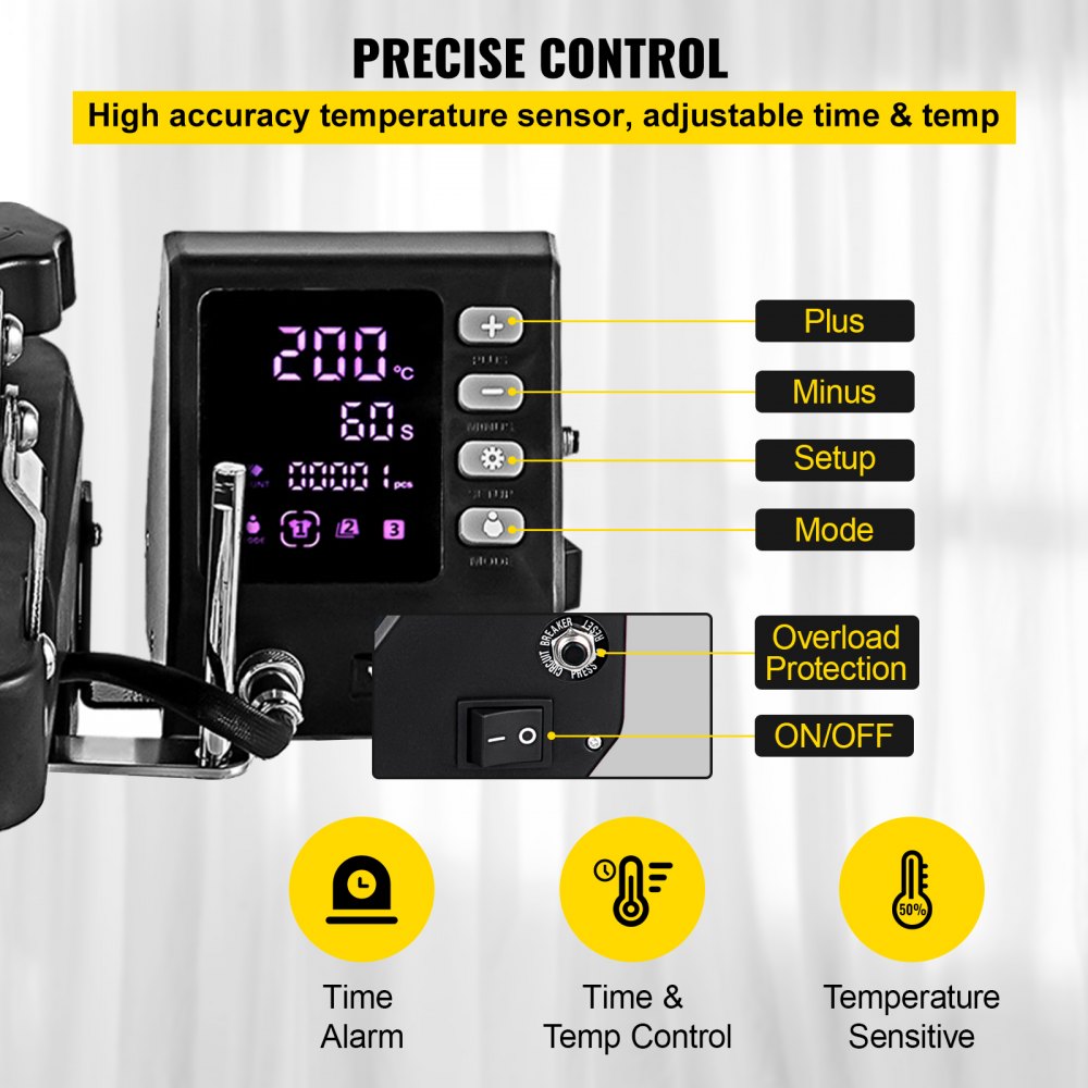VEVOR Máquina de Prensa de Calor Multifuncional, 6 en 1 Prensa de Transferencia Giratoria de 360°, 1.000 W 220 V Máquina de Sublimación, Prensa de Calor, Prensa Térmica Blanca para Camisetas