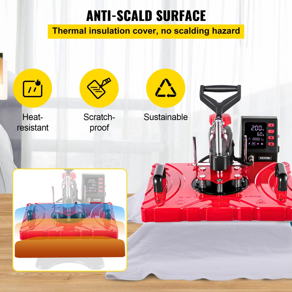VEVOR La Prensa del Calor, Máquina de Sublimación 6 en 1, 1.000 W, 220 V, Rojo