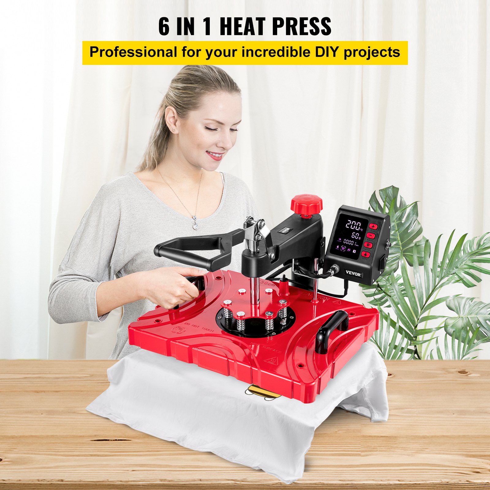 VEVOR La Prensa del Calor, Máquina de Sublimación 6 en 1, 1.000 W, 220 V, Rojo