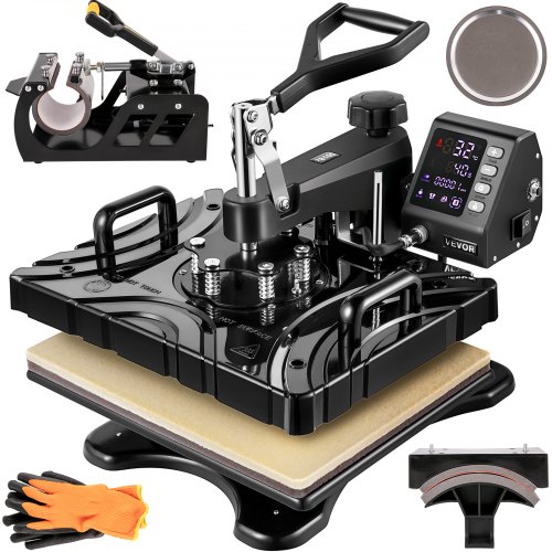 VEVOR Prensa de Calor 38 x 30 cm 5 en 1, Plancha Sublimación Térmica 1,000 W 220 V, Impresora de Transferencia de Calor 50 Hz con Temperatura de 200 ℃, Multifuncional para Tazas Tapas y Camisetas