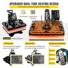 VEVOR Prensa de Calor 6 en 1 38 x 29 cm, Prensa Térmica para Sublimación1,000W, Temperatura200 ℃ con Calentamiento de 2 Tubos, Impresora para Sublimación de Calor con Pantalla LED Digital para Zapatos