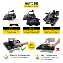VEVOR Prensa de Calor 6 en 1 38 x 29 cm, Prensa Térmica para Sublimación1,000W, Temperatura200 ℃ con Calentamiento de 2 Tubos, Impresora para Sublimación de Calor con Pantalla LED Digital para Zapatos