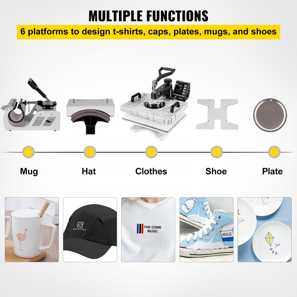 VEVOR La Prensa del Calor, Máquina de Sublimación 6 en 1, 1.000 W, Color Blanco