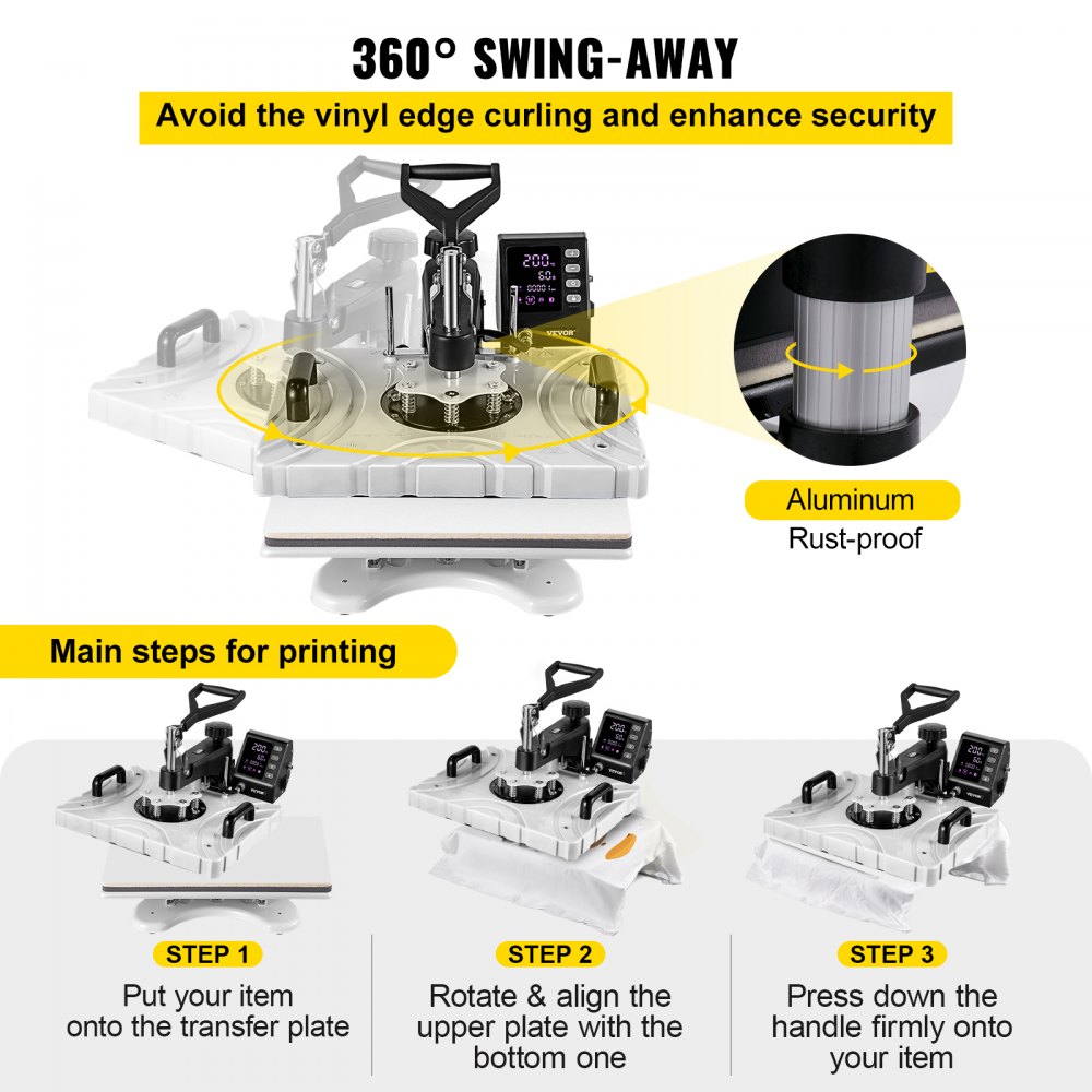 VEVOR La Prensa del Calor, Máquina de Sublimación 6 en 1, 1.000 W, Color Blanco