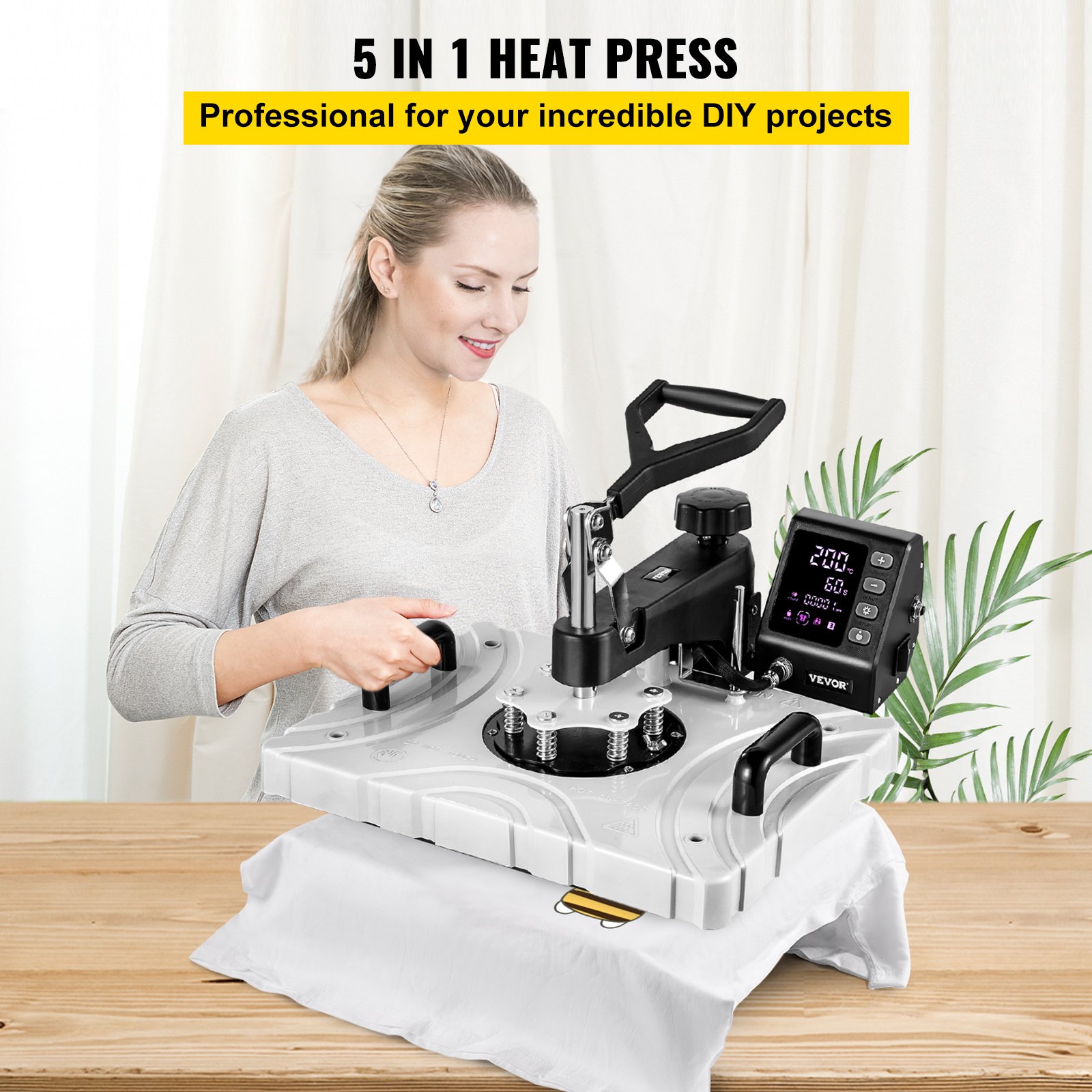 VEVOR La Prensa del Calor, Máquina de Sublimación 5 en 1, 1.000 W, Color Blanco