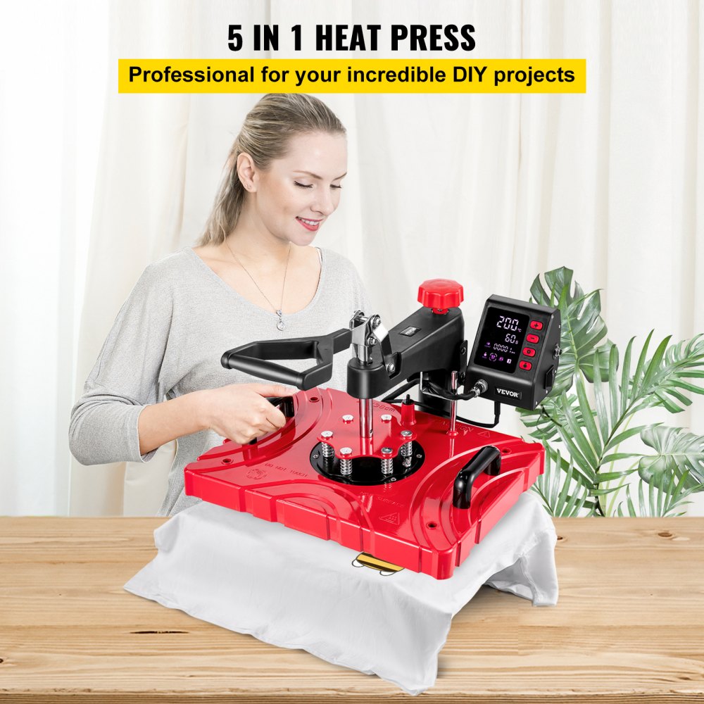 VEVOR La Prensa del Calor, Máquina de Sublimación 5 en 1, 1.000 W, Color Rojo