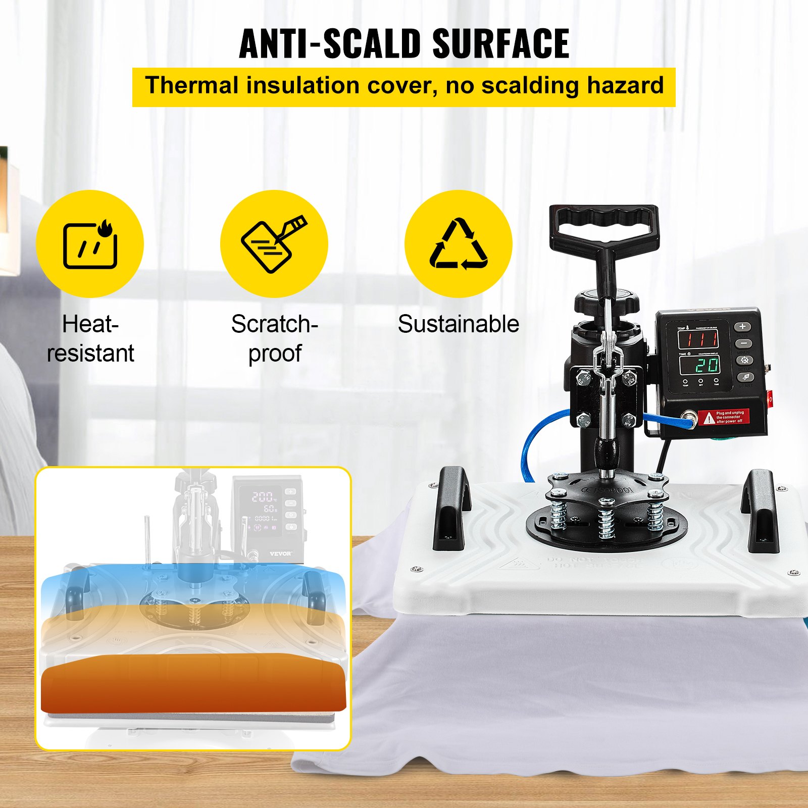 VEVOR 10 en 1 Prensa de Calor Multifuncional Blanco, Máquina de Sublimación 1000 W 29 x 38 cm Máquina Impresión de Calor para Camisetas, Diseño Giratorio de 360°, con Accesorios Completos