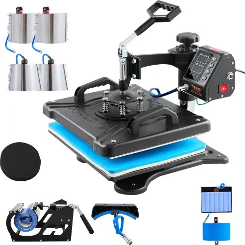 VEVOR 10 en 1 Prensa de Calor Multifuncional, 30 x 38 cm Prensa de Transferencia Giratoria 360° Máquina de Sublimación, Prensa de Calor, Prensa Térmica para Camisetas, Tazas, Negra