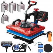 VEVOR Prensa de Calor Multifuncional 10 en 1, Máquina de Sublimación Roja 29 x 38 cm Máquina Impresión de Calor 1000W Giratoria para Camisetas, Diseño Giratorio de 360°, con Accesorios Completos