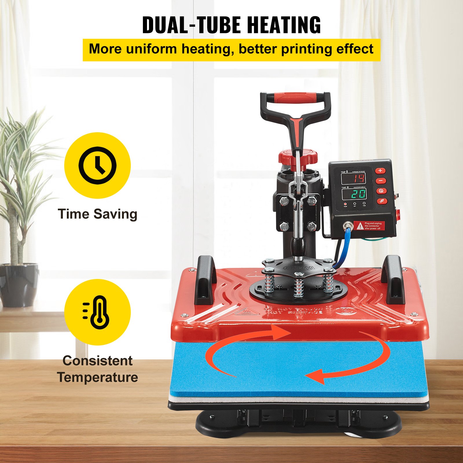 VEVOR Prensa de Calor Multifuncional 10 en 1, Máquina de Sublimación Roja 29 x 38 cm Máquina Impresión de Calor 1000W Giratoria para Camisetas, Diseño Giratorio de 360°, con Accesorios Completos