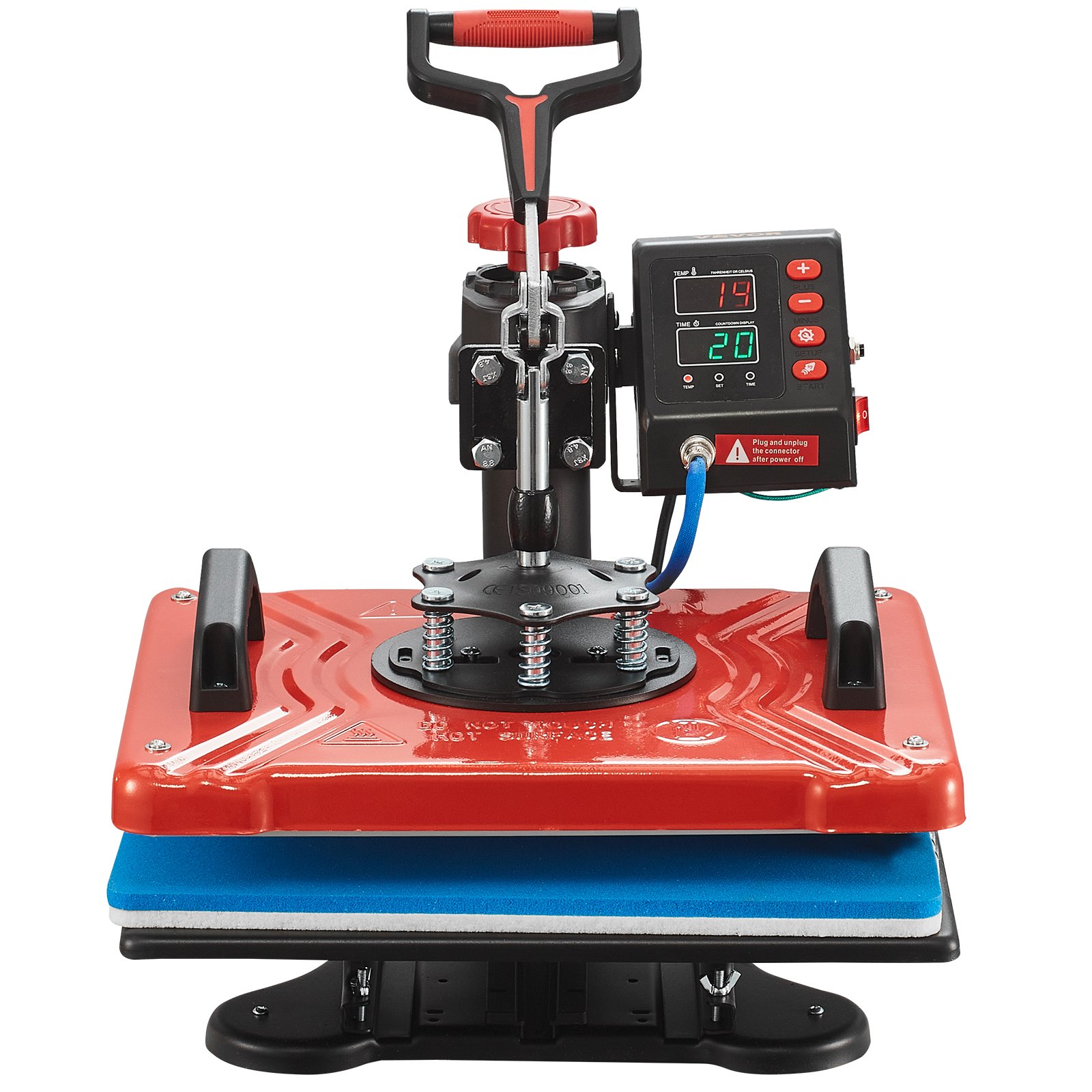 VEVOR Prensa de Calor Multifuncional 10 en 1, Máquina de Sublimación Roja 29 x 38 cm Máquina Impresión de Calor 1000W Giratoria para Camisetas, Diseño Giratorio de 360°, con Accesorios Completos