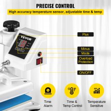 VEVOR Prensa de Calor 5 en 1 12 X 15 pulgadas (29 x 38cm) Máquina Blanca de Prensa Térmica para Zapatos Sombreros Máquina de Sublimación