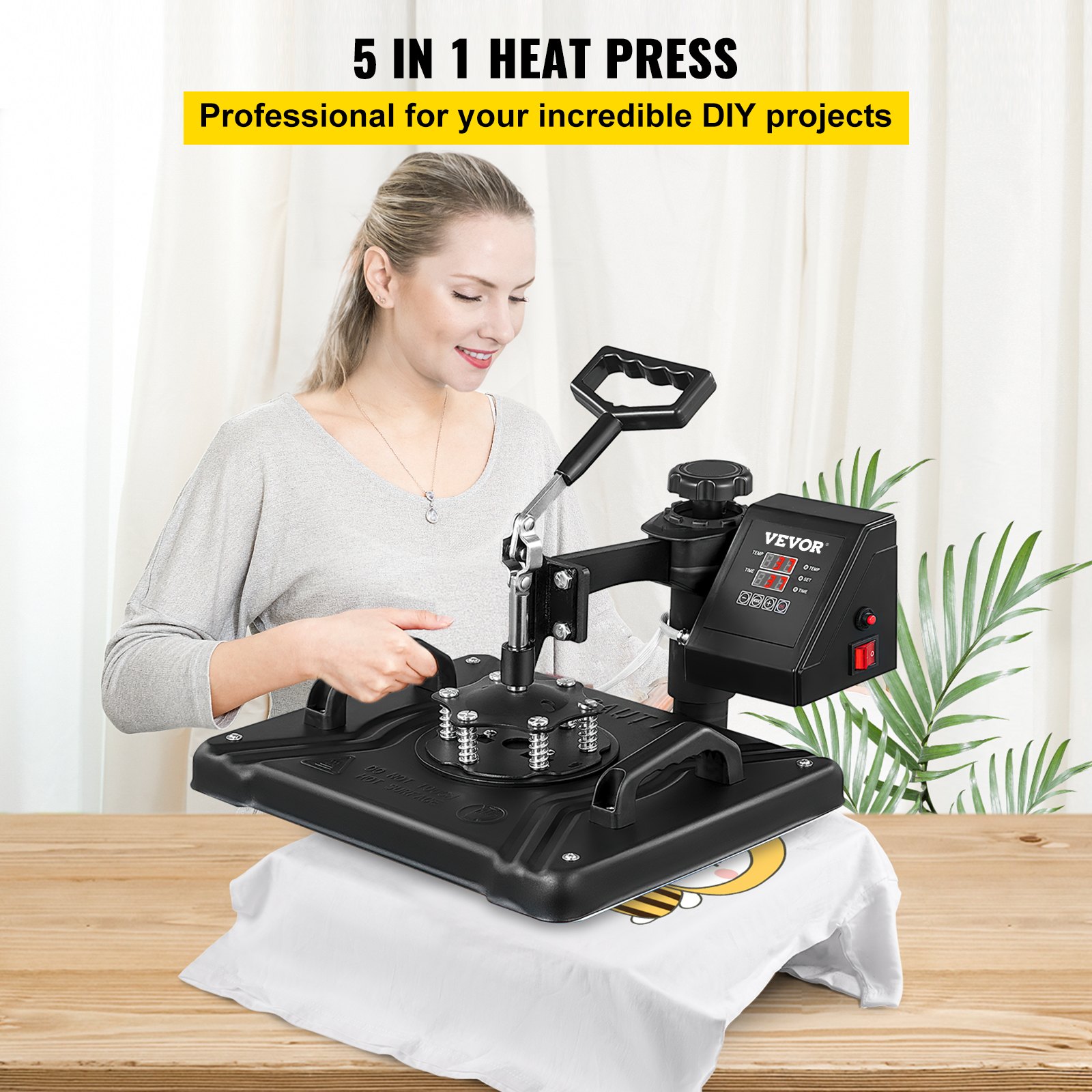 VEVOR 29 x 38cm Prensa de Calor 5 en 1 Zapato Gorra Camiseta Taza Plato 12"x15"