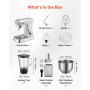 VEVOR Procesador de Alimentos Eléctrico Multifuncional, 1300 W, con Bol de Acero Inoxidable 4,3 L y Bol para Mezclar 1,5 L, 6 Velocidades + P, Gancho para Amasar, Batidor de Varillas y El Plano