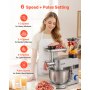 VEVOR Procesador de Alimentos Eléctrico Multifuncional de 1500 W, con Bol de Acero Inoxidable 5,7 L y Bol para Mezclar 1,5 L, 6 Velocidades + P, Gancho para Amasar, Batidor de Varillas y el Plano