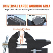 VEVOR Tornillo de Banco de Trabajo Hierro Fundido Tornillo de Banco con Yunque de 4,8x4,3 cm Base Giratoria de 240° Abrazadera de Banco Ancho de Mandíbula de 11,5 cm para Carpintería Conducto de Corte