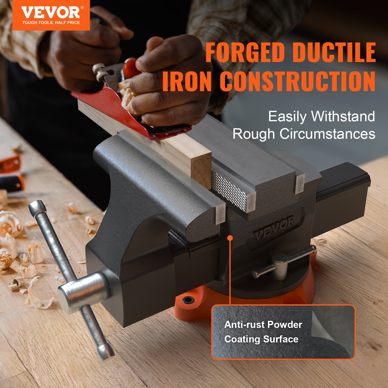 VEVOR Tornillo de Banco de Trabajo Hierro Fundido Tornillo de Banco con Yunque de 7,2x7,7 cm Base Giratoria de 360° Abrazadera de Banco Ancho de Mandíbula de 16,5 cm para Carpintería Conducto de Corte