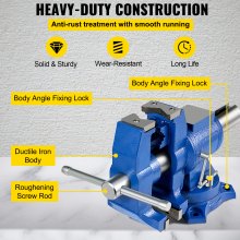 VEVOR Multifuncional Banco de Cabeza Giratoria de 360° 30KN Fuerza de agarre 3000KG para Procesamiento de Máquina y de Vicio de 5 Pulgadas con Base y Herramienta Tornillo de Banco, Industrial