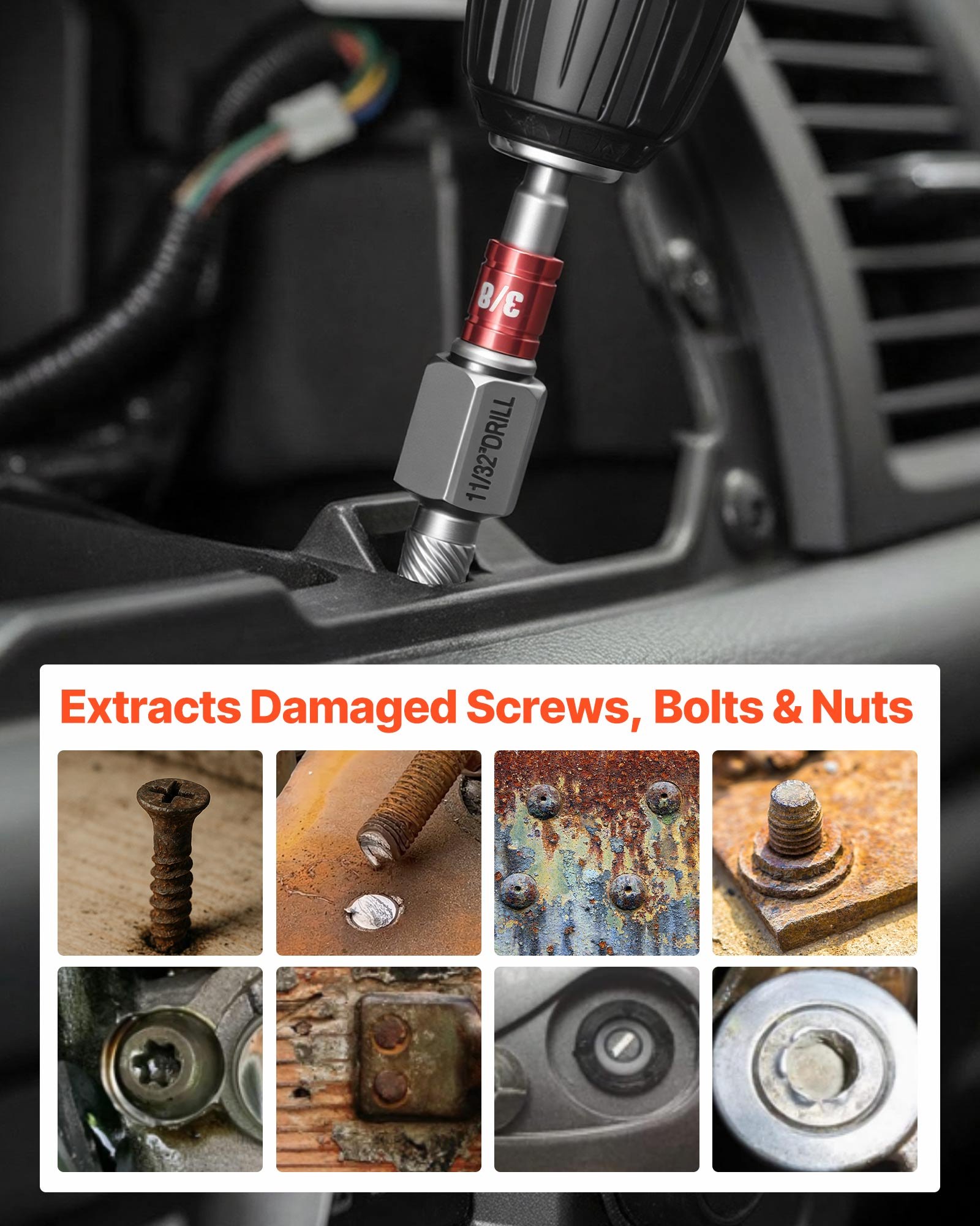 VEVOR Juego de Extractor de Tornillos Dañados y Brocas en Espiral 41 Piezas, Extractor de Pernos, con Adaptadores y Caja de Almacenamiento, Herramientas para Sacar Tornillos Rotos Oxidados Pintados