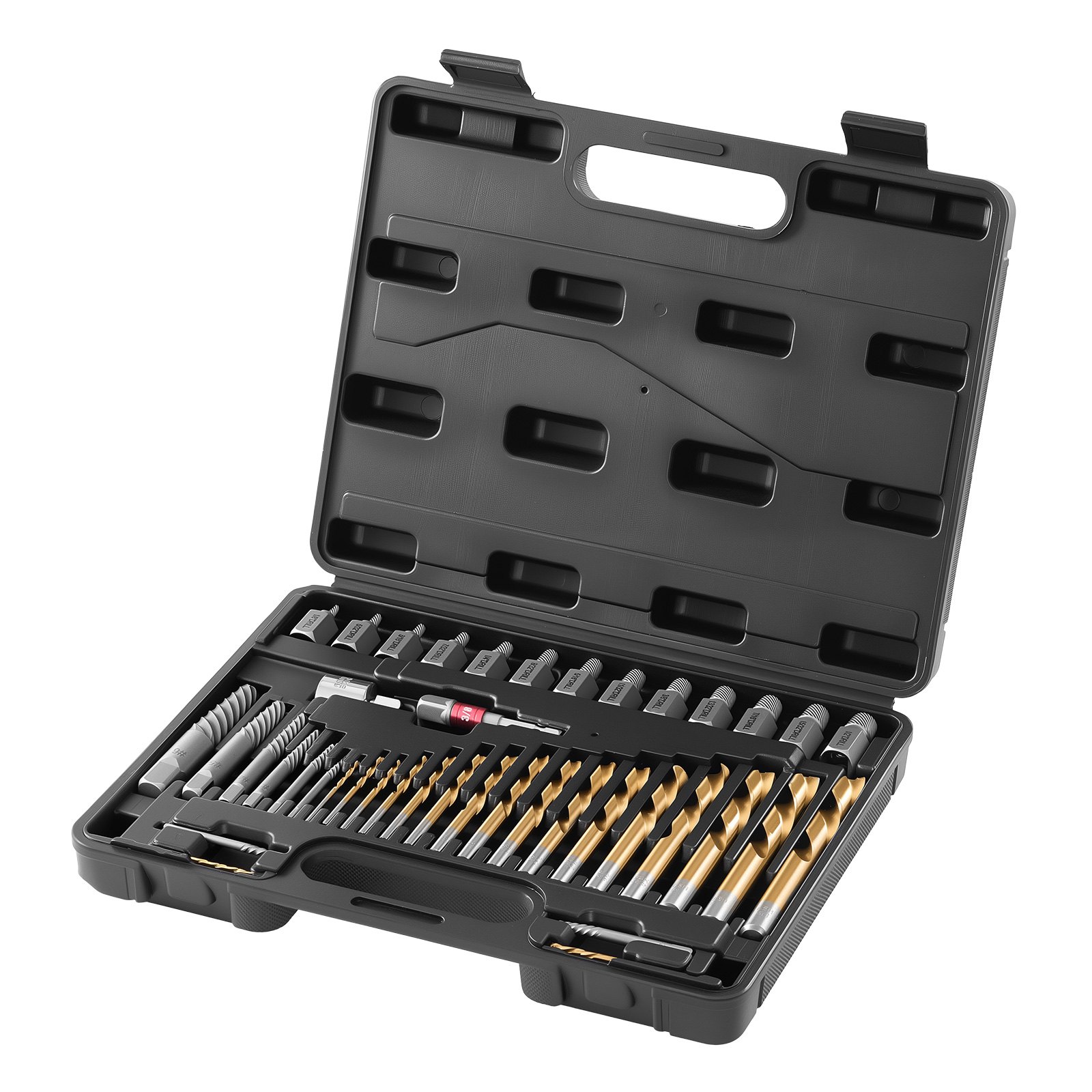 VEVOR Juego de Extractor de Tornillos Dañados y Brocas en Espiral 41 Piezas, Extractor de Pernos, con Adaptadores y Caja de Almacenamiento, Herramientas para Sacar Tornillos Rotos Oxidados Pintados