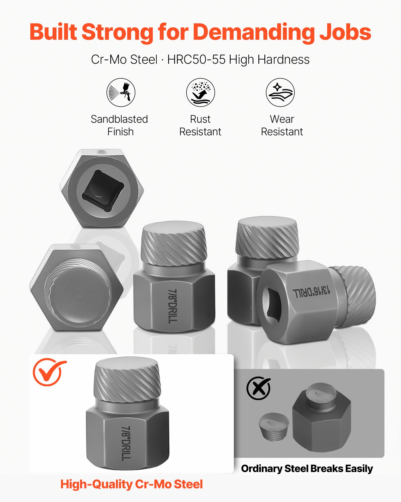 VEVOR Juego de Extractor de Tornillos Dañados 27 Piezas, Removedor de Pernos, de Cabeza Hexagonal, con Adaptadores y Caja de Almacenamiento, Herramientas para Sacar Tornillos Rotos Oxidados Pintados