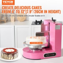 VEVOR Máquina para Esparcir Glaseado Tartas 10 a 30 cm Rosa 500 x 370 x 550 mm