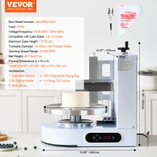 VEVOR Máquina para Esparcir Glaseado Tartas 10 a 30 cm Blanco 500 x 370 x 550 mm