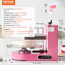 VEVOR Máquina para Decorar Glaseado Pasteles Rosa 25-320 RPM 700 x 500 x 550 mm