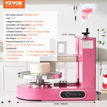 VEVOR Máquina para Glaseado de Tartas entre 15 y 35 cm Rosa 600 x 370 x 550 mm