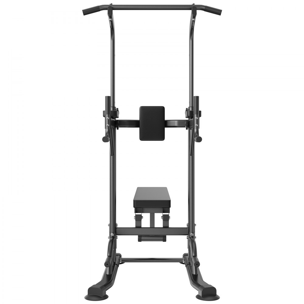 VEVOR Silla Romana con Banco Barra de Dominadas de Pie Ajustable en Altura de 10 Niveles 200 Kg Equipo de Entrenamiento de Fuerza Multifunción con Coderas en el Respaldo, Estación de Inmersión Fitness