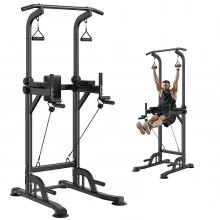 VEVOR Silla Romana, Barra de Dominadas de Pie Ajustable en Altura de 10 Niveles 200 Kg Equipo de Entrenamiento de Fuerza Multifunción con Respaldo Ajustable y Coderas, Estación de Inmersiones Fitness