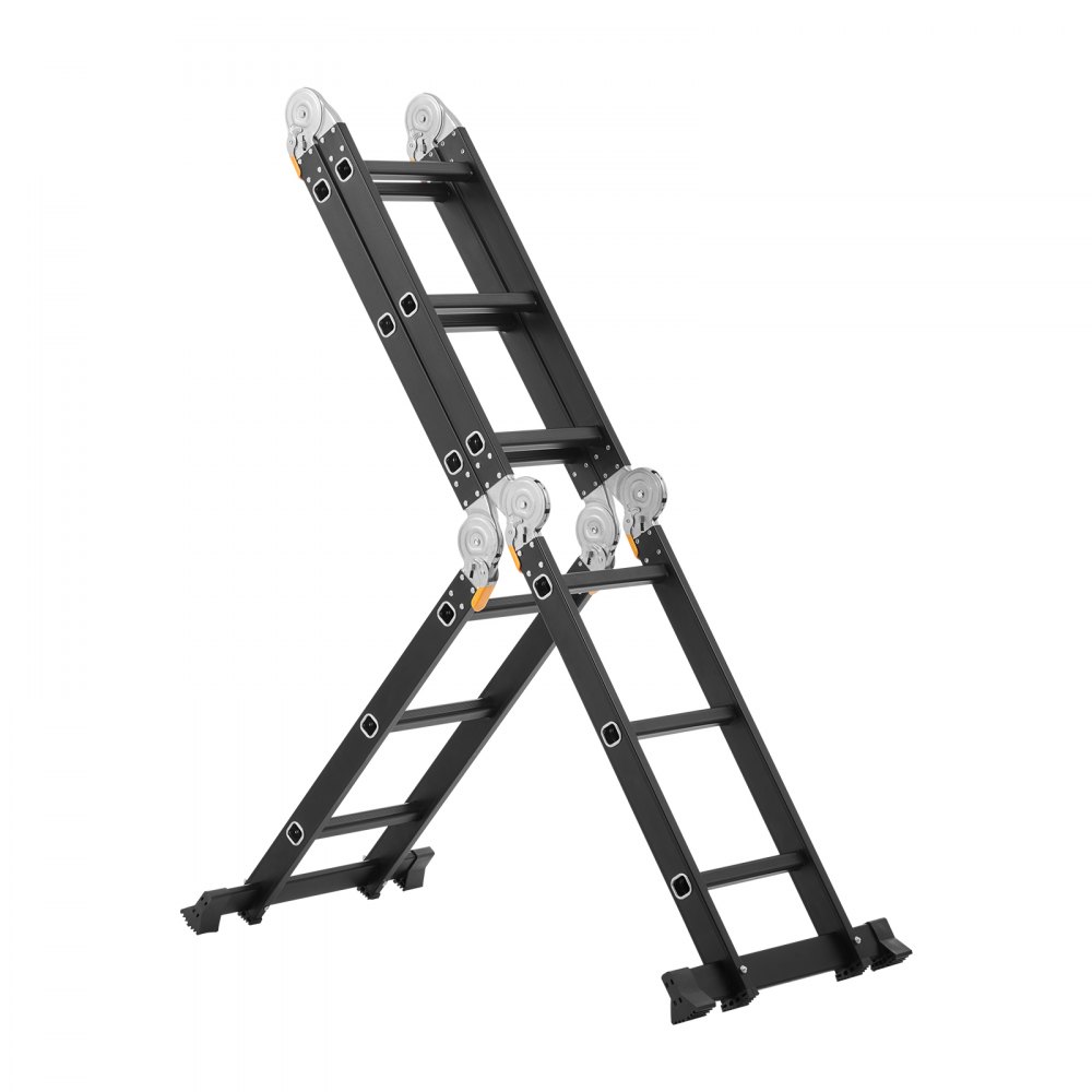 VEVOR Escalera Plegable Multiusos, Escalera Extensible Alta 7 en 1, Estructura en A de 3 Escalones con Tablones de Andamio, Capacidad de 149,7 kg para el Hogar y el Exterior, 1170 x 608 x 1730 mm