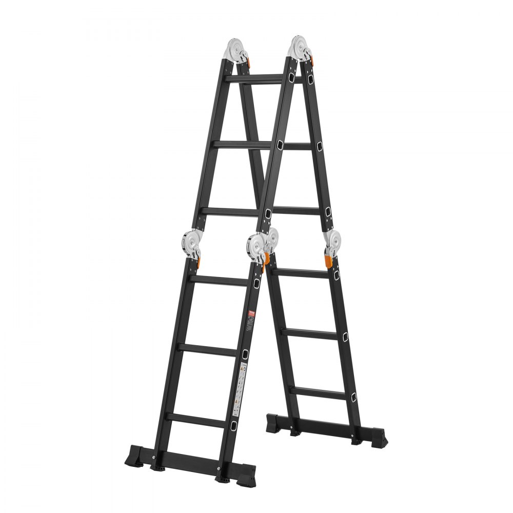 VEVOR Escalera Plegable Multiusos, Escalera Extensible Alta 7 en 1, Estructura en A de 3 Escalones con Tablones de Andamio, Capacidad de 149,7 kg para el Hogar y el Exterior, 1170 x 608 x 1730 mm
